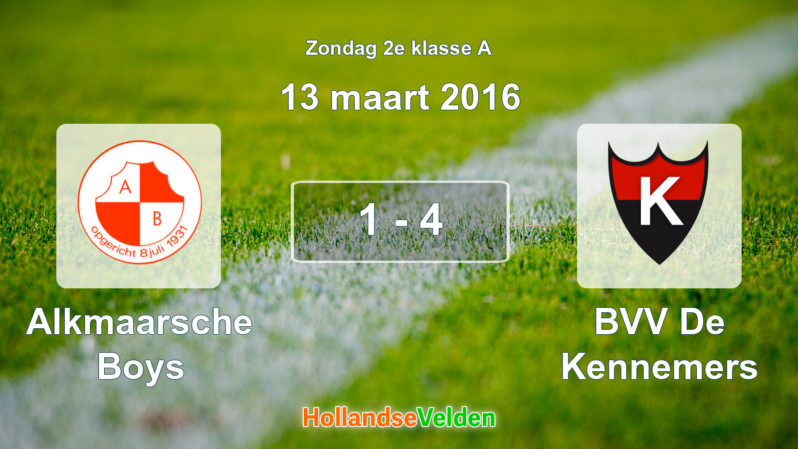 Gespeelde wedstrijd: Alkmaarsche Boys - BVV De Kennemers 1 - 4 (13 maart 2016)
