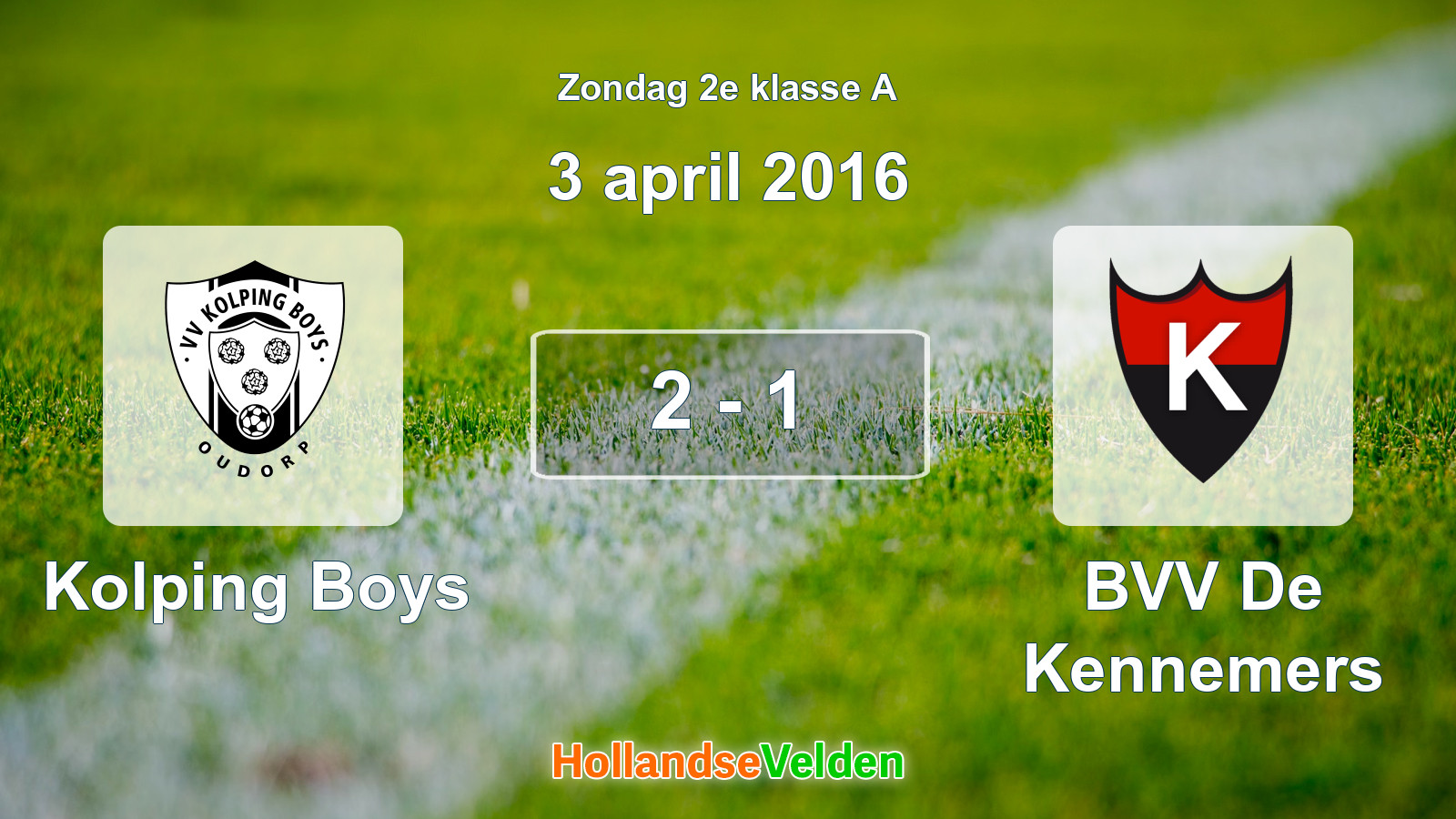 Gespeelde wedstrijd: Kolping Boys - BVV De Kennemers 2 - 1 (3 april 2016)