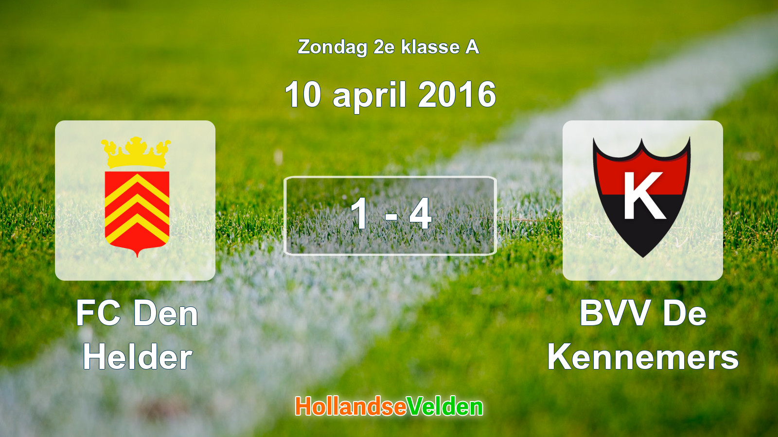 Gespeelde wedstrijd: FC Den Helder - BVV De Kennemers 1 - 4 (10 april 2016)