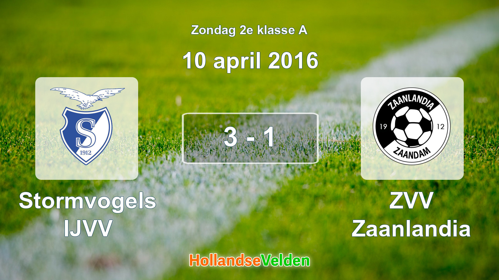 Gespeelde wedstrijd: Stormvogels IJVV - ZVV Zaanlandia 3 - 1 (10 april 2016)