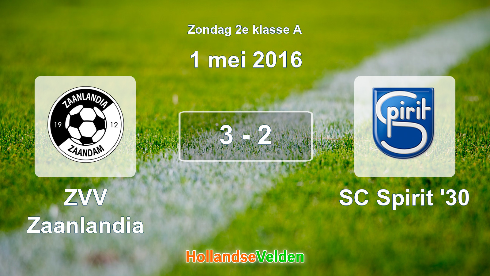 Gespeelde wedstrijd: ZVV Zaanlandia - SC Spirit '30 3 - 2 (1 mei 2016)