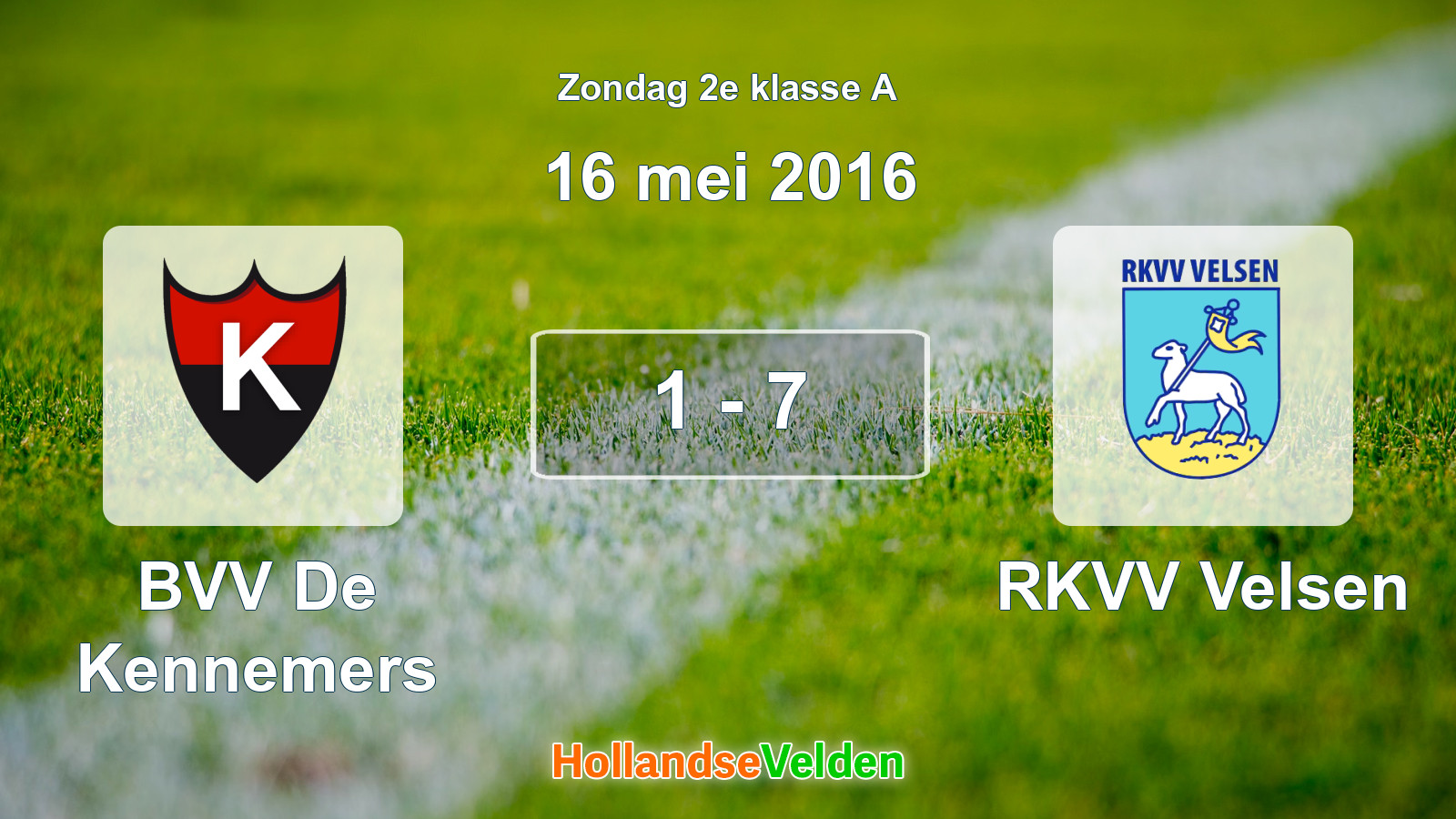 Gespeelde wedstrijd: BVV De Kennemers - RKVV Velsen 1 - 7 (16 mei 2016)
