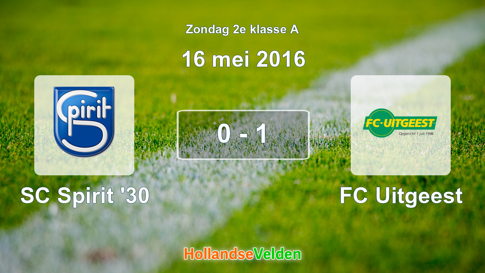 Gespeelde wedstrijd: SC Spirit '30 - FC Uitgeest 0 - 1 (16 mei 2016)