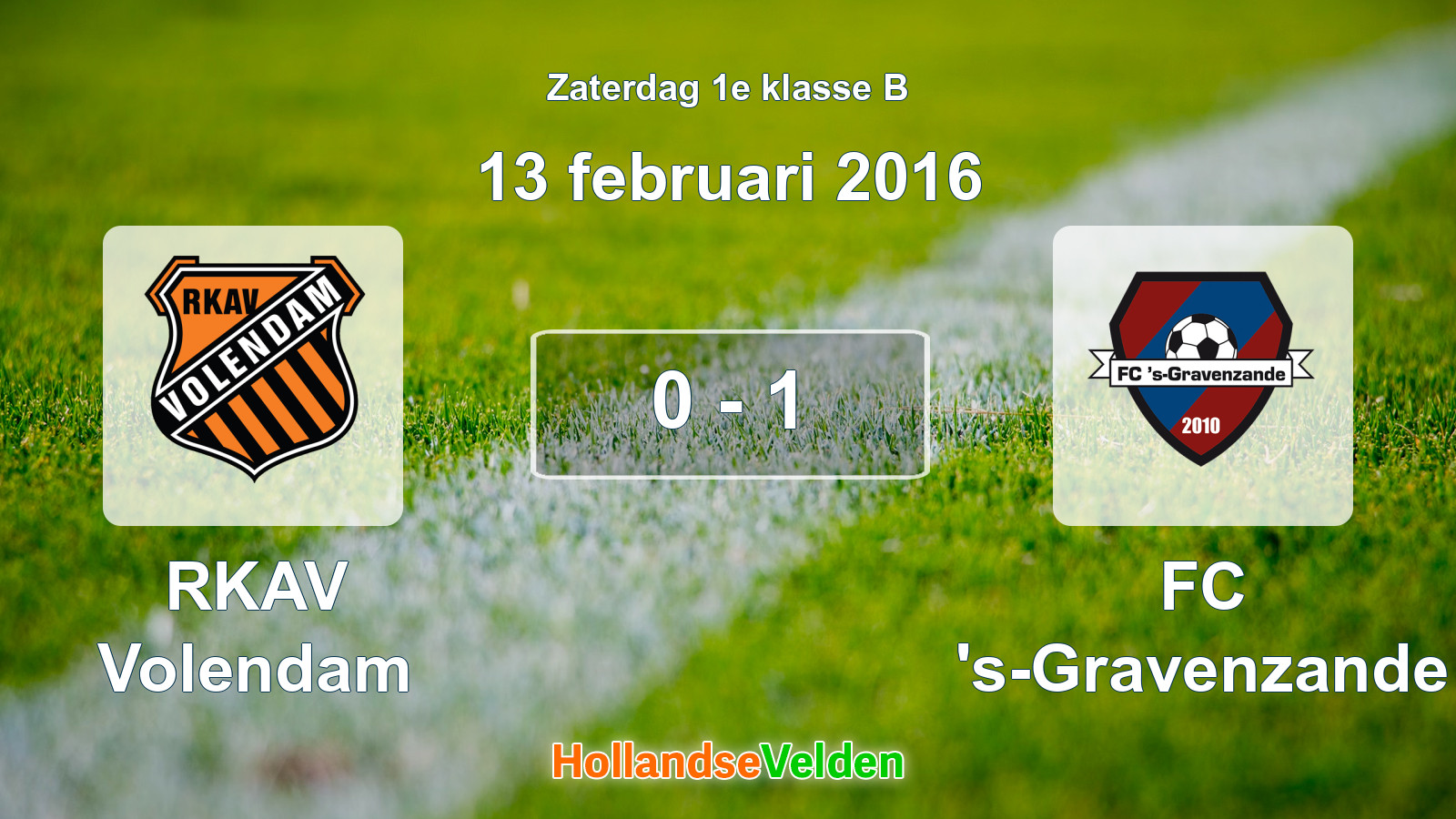 Gespeelde wedstrijd: RKAV Volendam - FC 's-Gravenzande 0 - 1 (13 februari 2016)