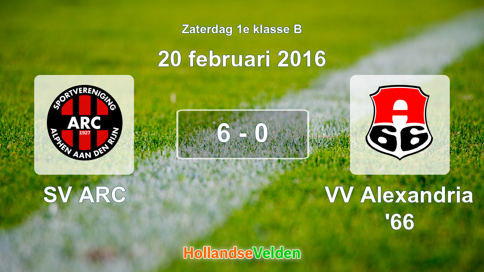 Gespeelde wedstrijd: SV ARC - VV Alexandria '66 6 - 0 (20 februari 2016)