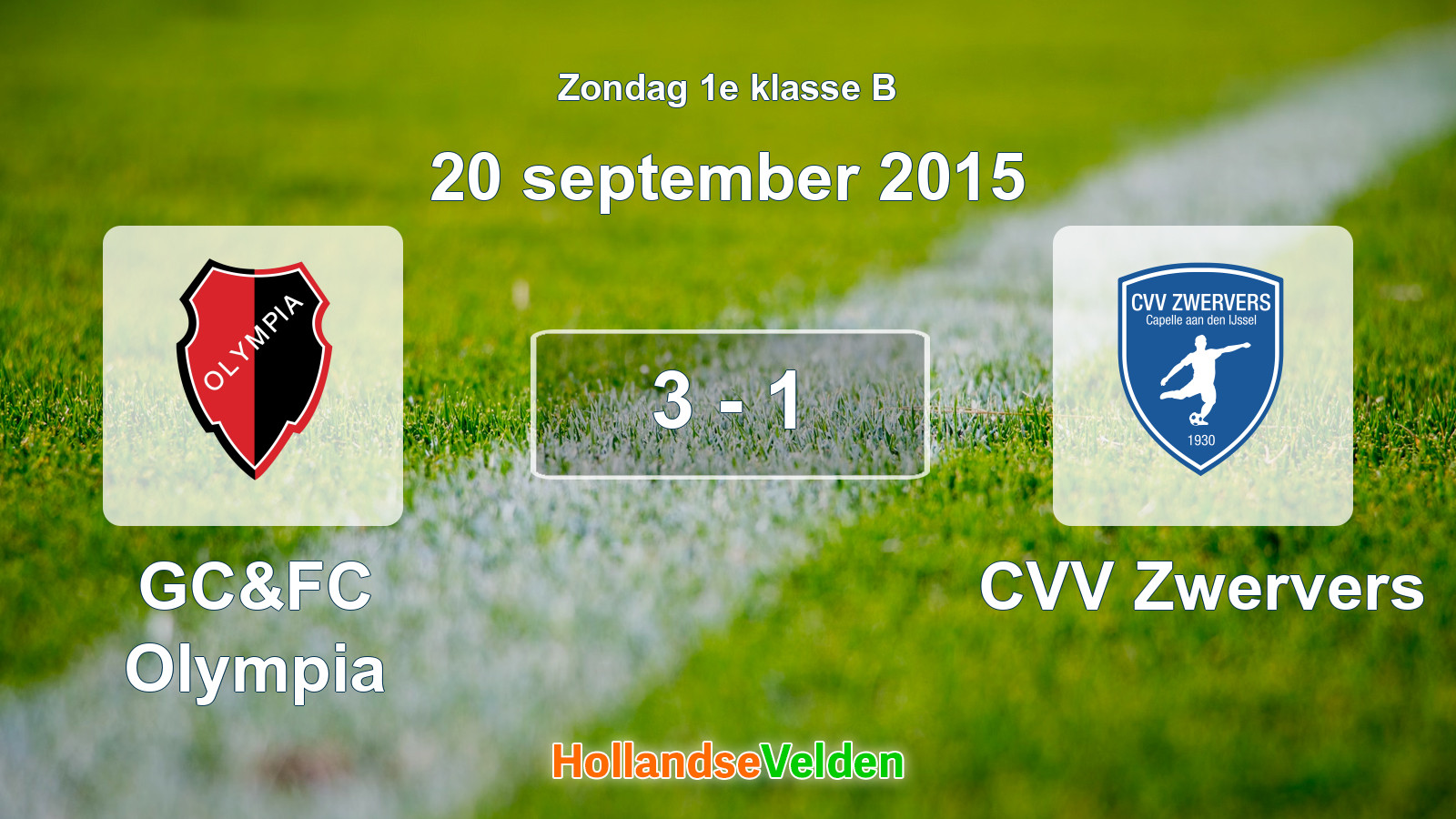 Gespeelde wedstrijd: GC&FC Olympia - CVV Zwervers 3 - 1 (20 september 2015)