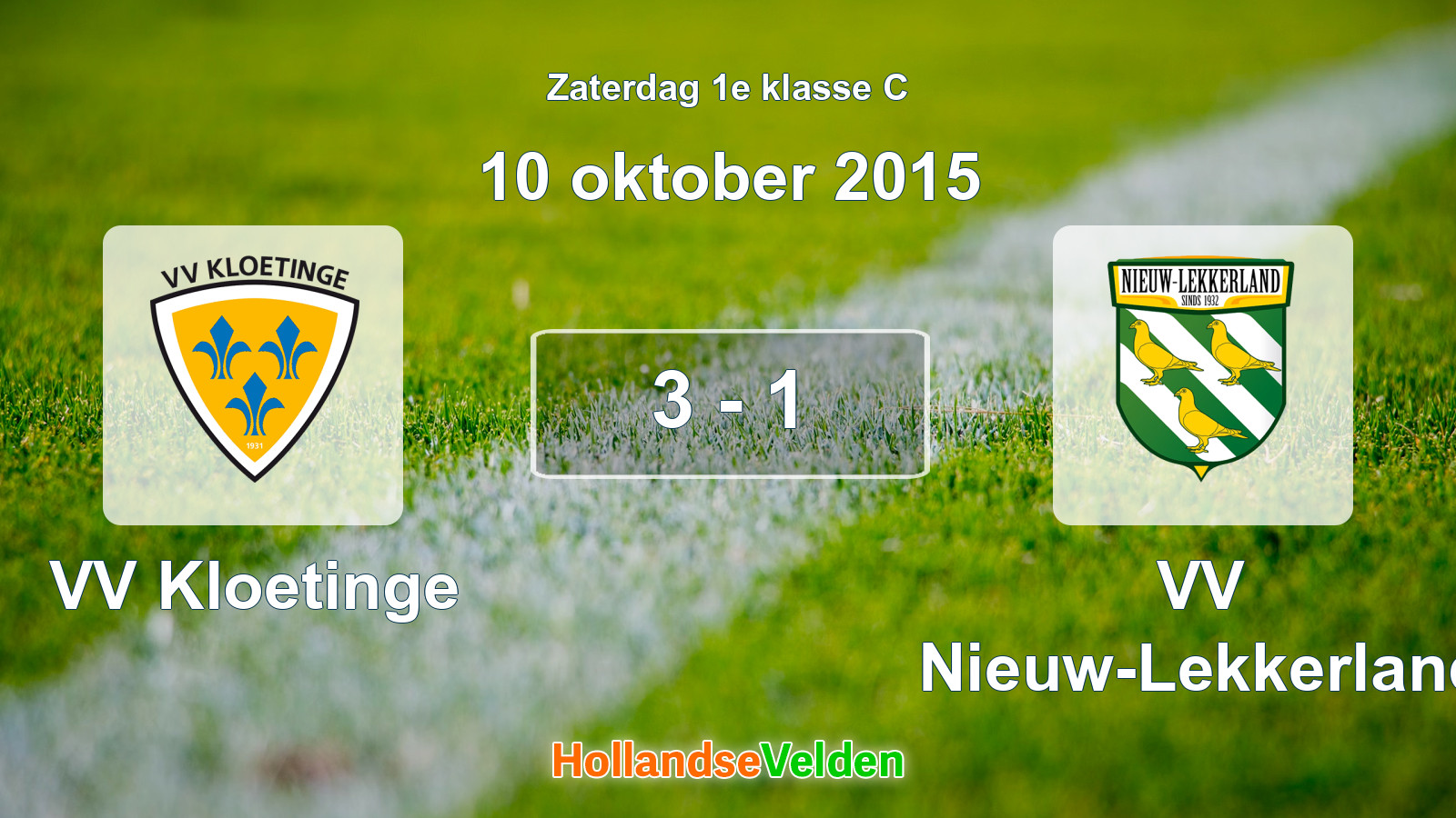 Gespeelde wedstrijd: VV Kloetinge - VV Nieuw-Lekkerland 3 - 1 (10 oktober 2015)