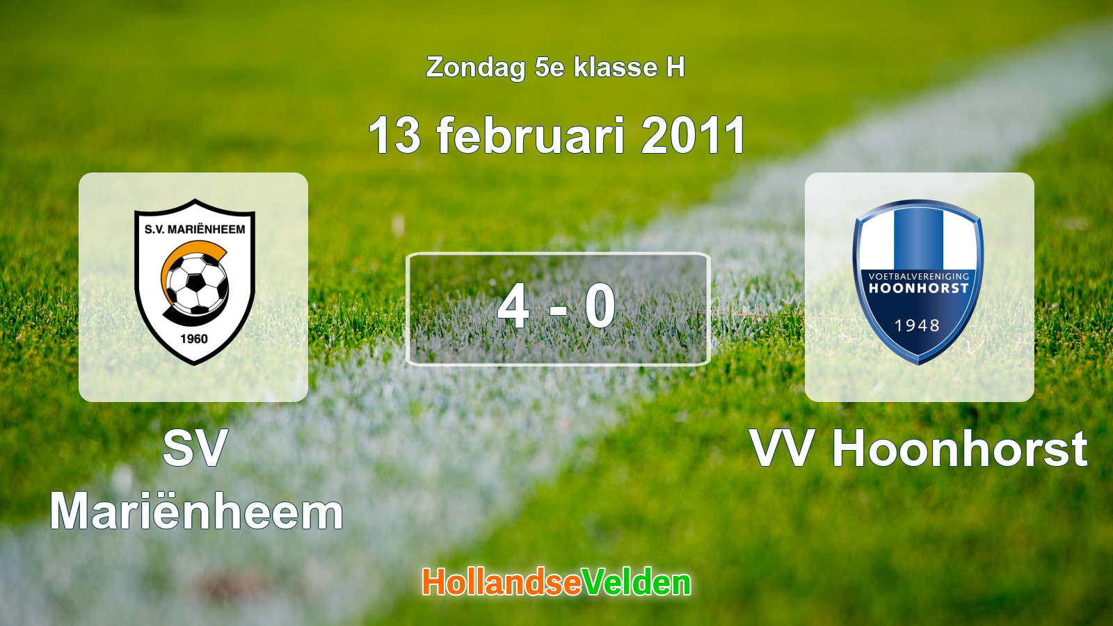 Gespeelde wedstrijd: SV Mariënheem - VV Hoonhorst 4 - 0 (13 februari 2011)
