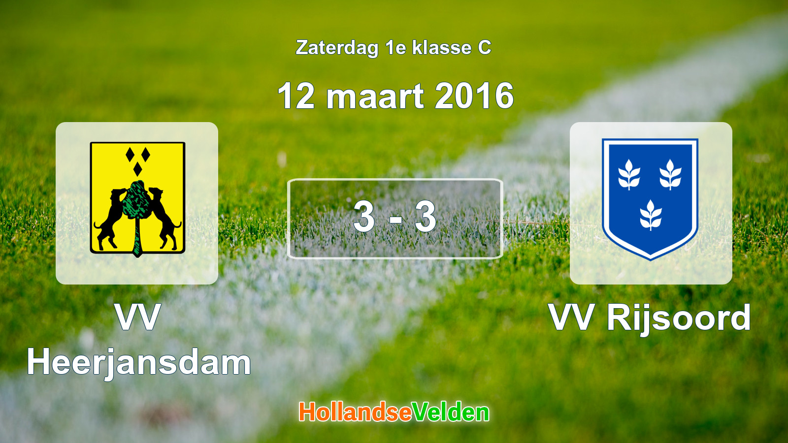 Gespeelde wedstrijd: VV Heerjansdam - VV Rijsoord 3 - 3 (12 maart 2016)