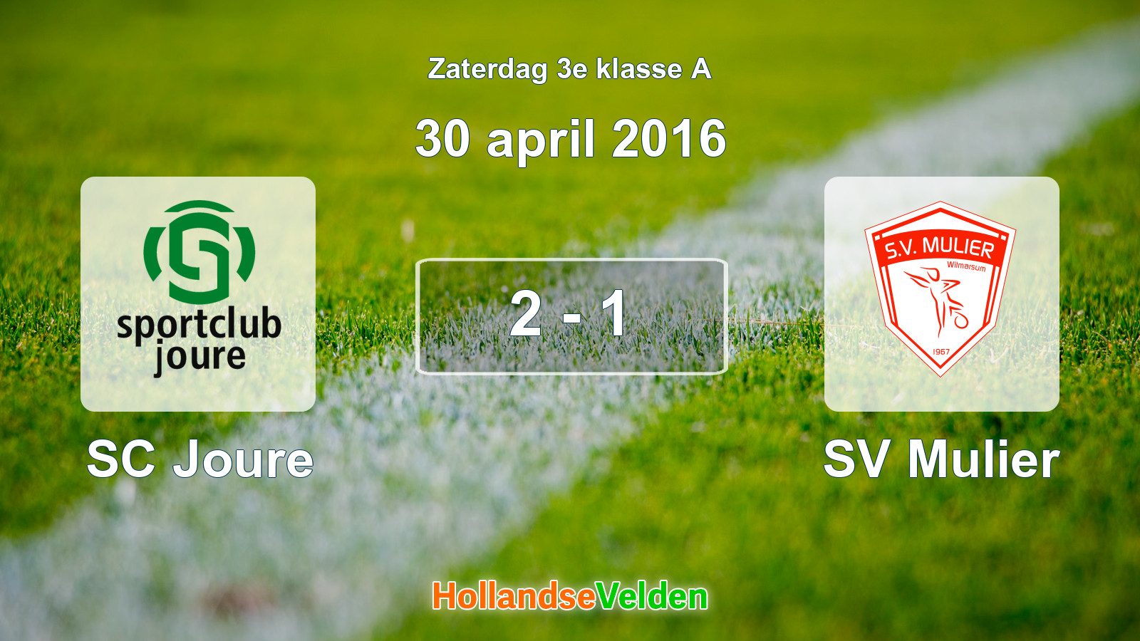 Gespeelde wedstrijd: SC Joure - SV Mulier 2 - 1 (30 april 2016)