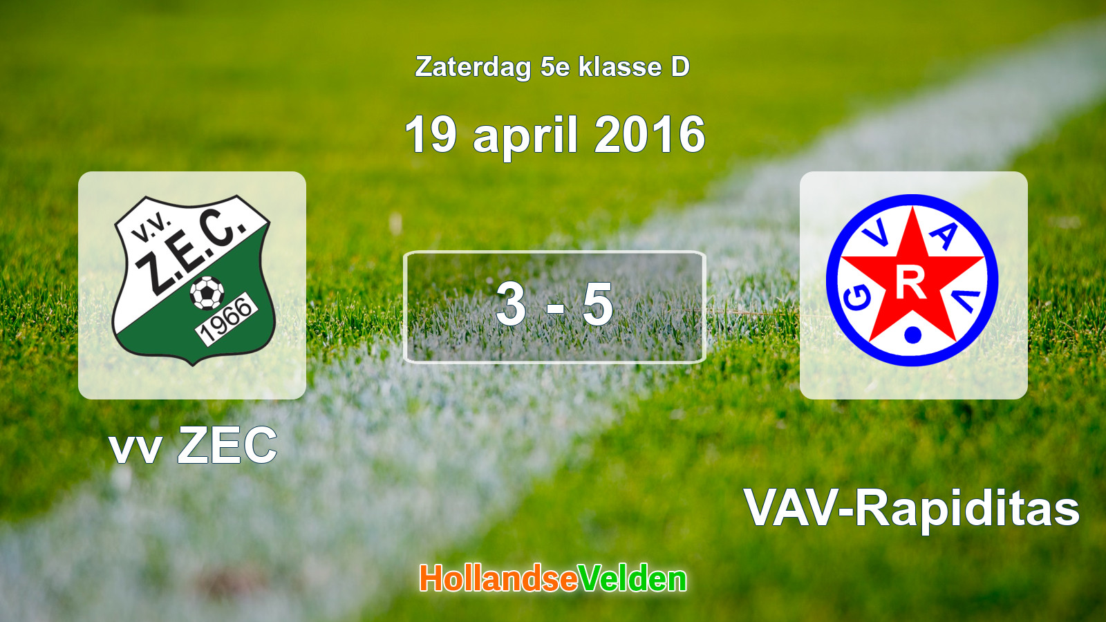Gespeelde wedstrijd: vv ZEC - GVAV-Rapiditas 3 - 5 (19 april 2016)