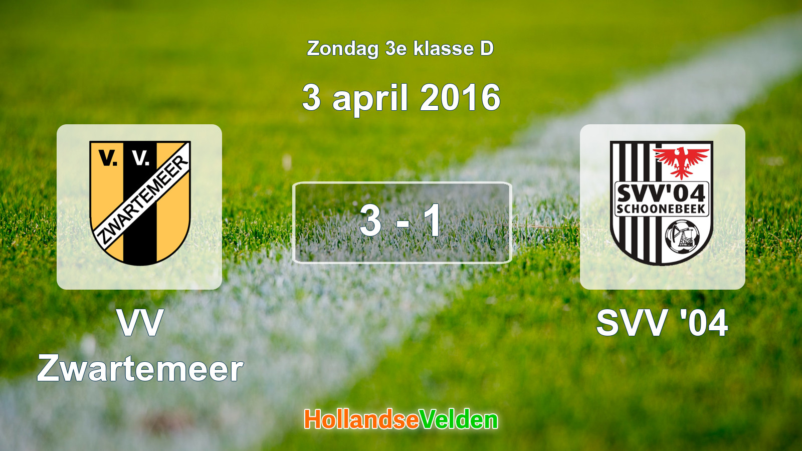Gespeelde wedstrijd: VV Zwartemeer - SVV '04 3 - 1 (3 april 2016)