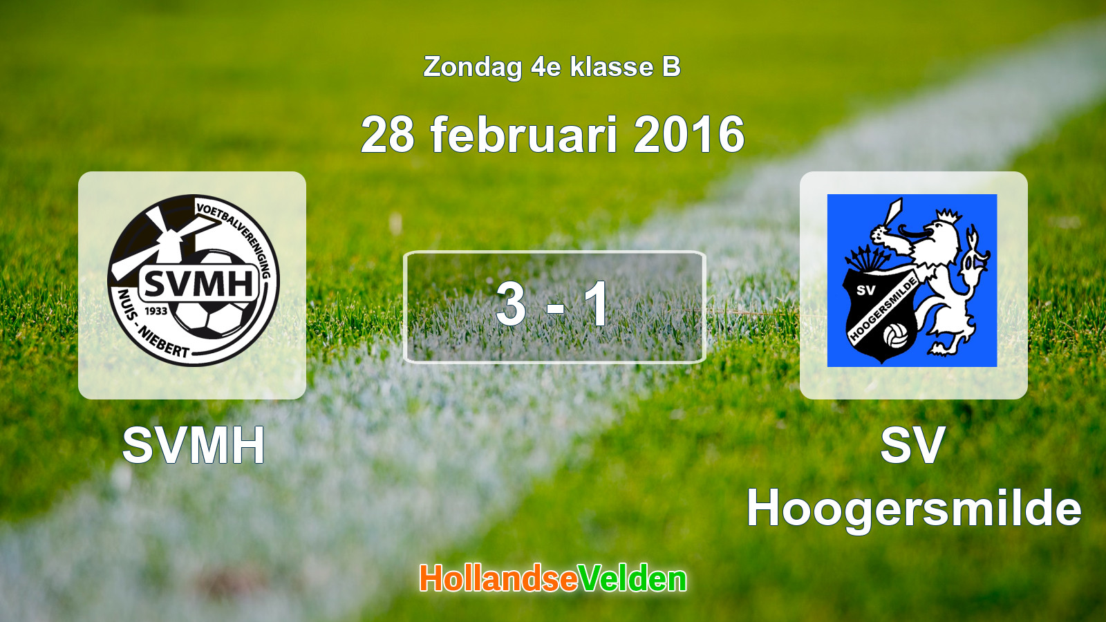 Gespeelde wedstrijd: SVMH - SV Hoogersmilde 3 - 1 (28 februari 2016)