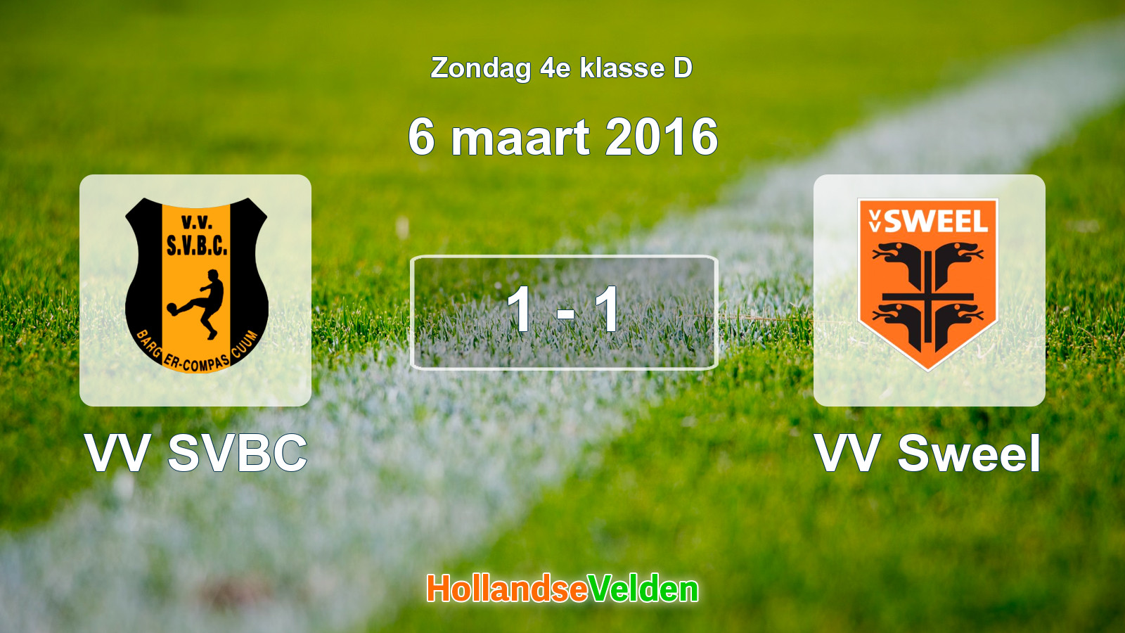 Gespeelde wedstrijd: VV SVBC - VV Sweel 1 - 1 (6 maart 2016)