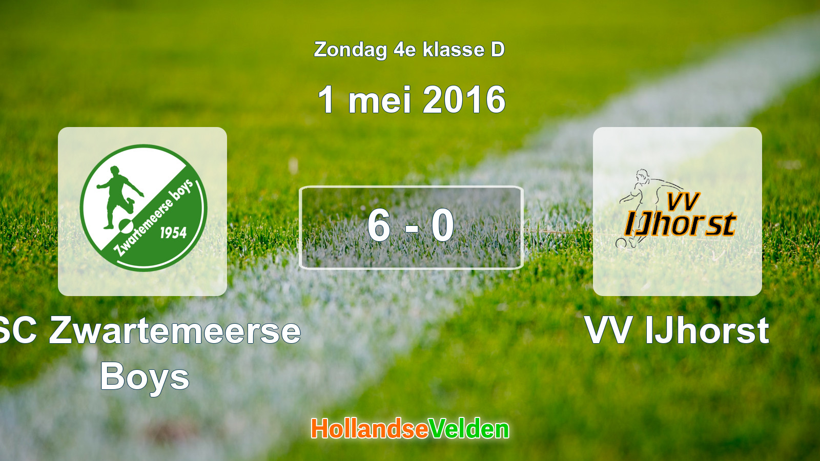 Gespeelde wedstrijd: SC Zwartemeerse Boys - VV IJhorst 6 - 0 (1 mei 2016)