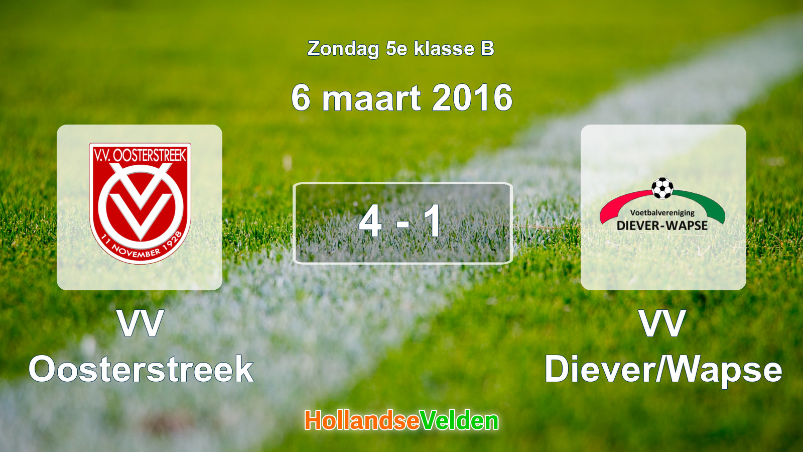 Gespeelde wedstrijd: VV Oosterstreek - VV Diever/Wapse 4 - 1 (6 maart 2016)