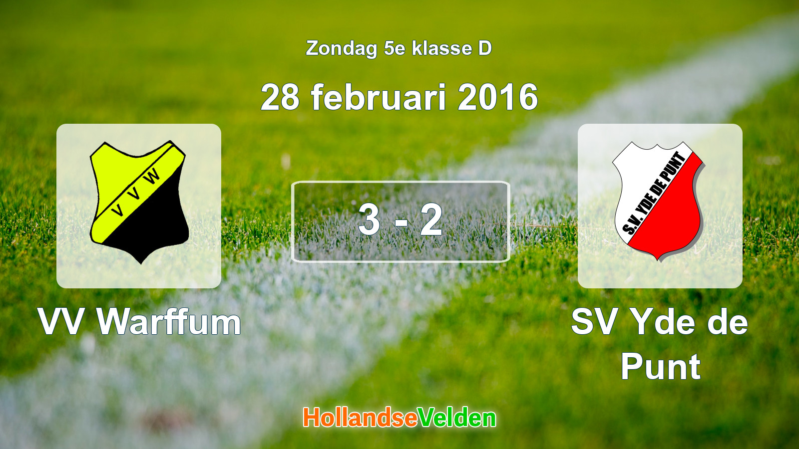 Gespeelde wedstrijd: VV Warffum - SV Yde de Punt 3 - 2 (28 februari 2016)
