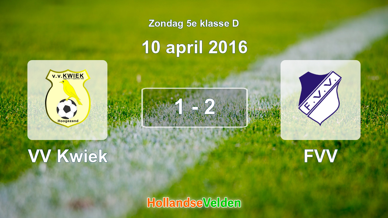 Gespeelde wedstrijd: VV Kwiek - FVV 1 - 2 (10 april 2016)