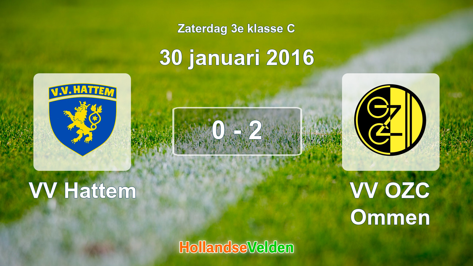 Gespeelde wedstrijd: VV Hattem - VV OZC Ommen 0 - 2 (30 januari 2016)