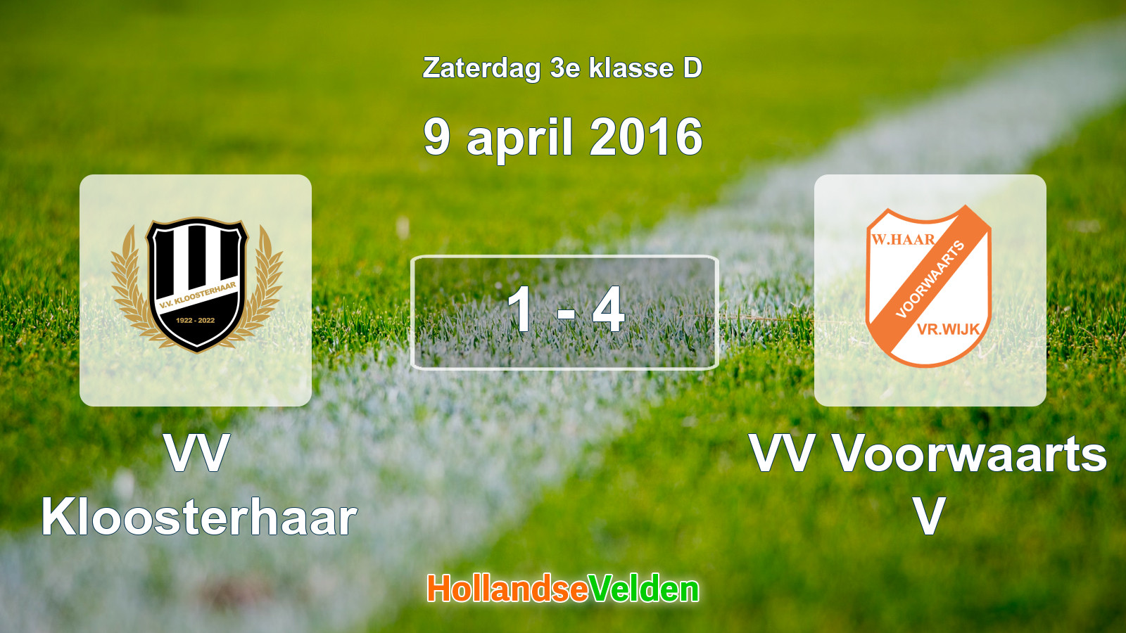 Gespeelde wedstrijd: VV Kloosterhaar - VV Voorwaarts V 1 - 4 (9 april 2016)