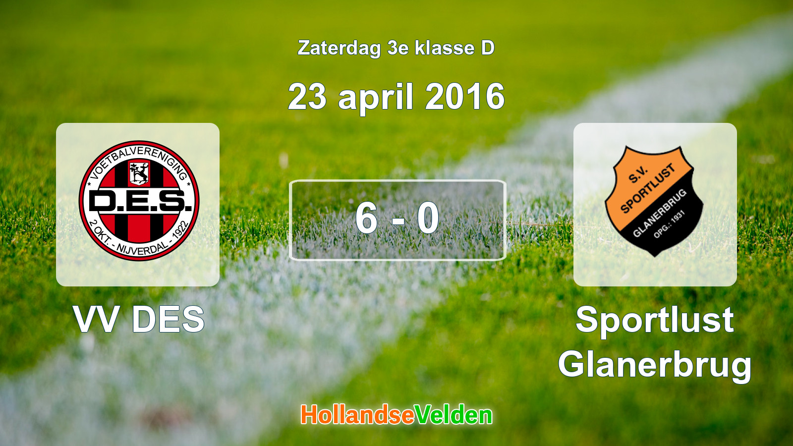 Gespeelde wedstrijd: VV DES - Sportlust Glanerbrug 6 - 0 (23 april 2016)