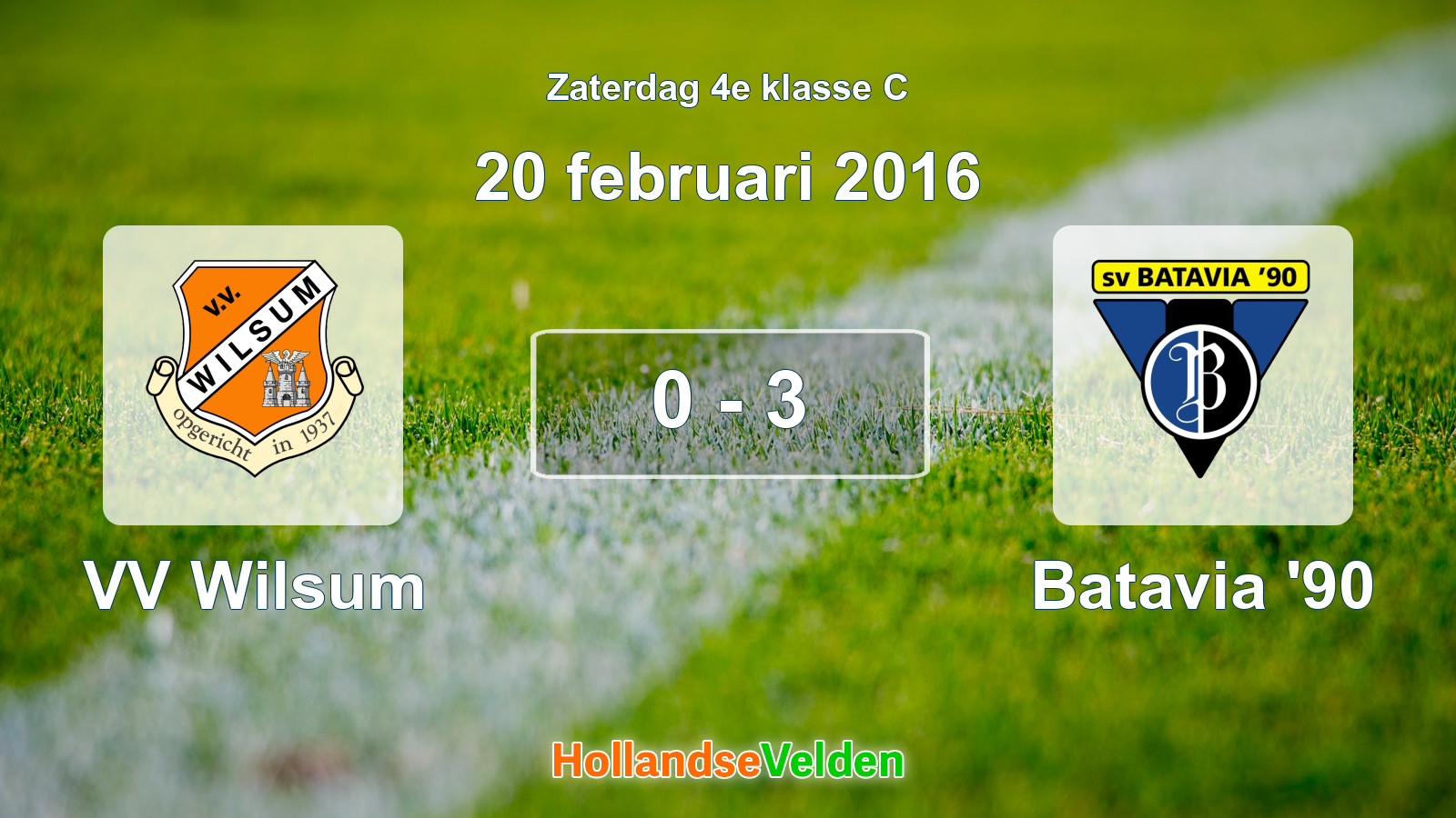 Gespeelde wedstrijd: VV Wilsum - Batavia '90 0 - 3 (20 februari 2016)