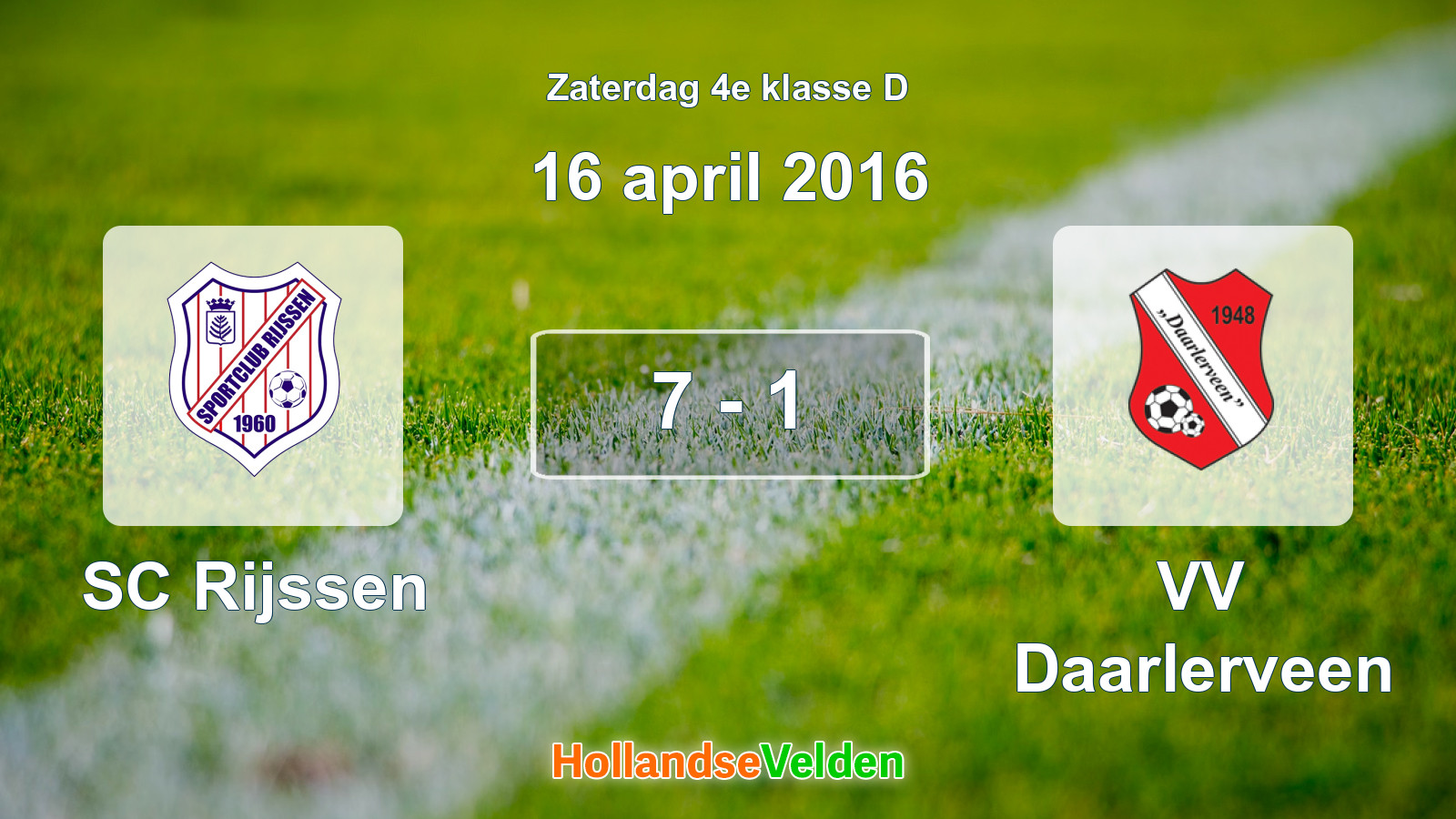 Gespeelde wedstrijd: SC Rijssen - VV Daarlerveen 7 - 1 (16 april 2016)