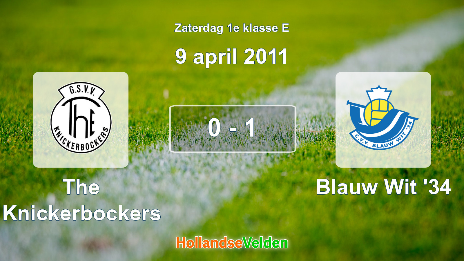 Gespeelde wedstrijd: The Knickerbockers - Blauw Wit '34 0 - 1 (9 april 2011)