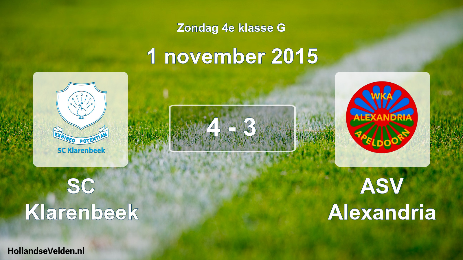 Gespeelde wedstrijd: SC Klarenbeek - ASV Alexandria 4 - 3 (1 november 2015)