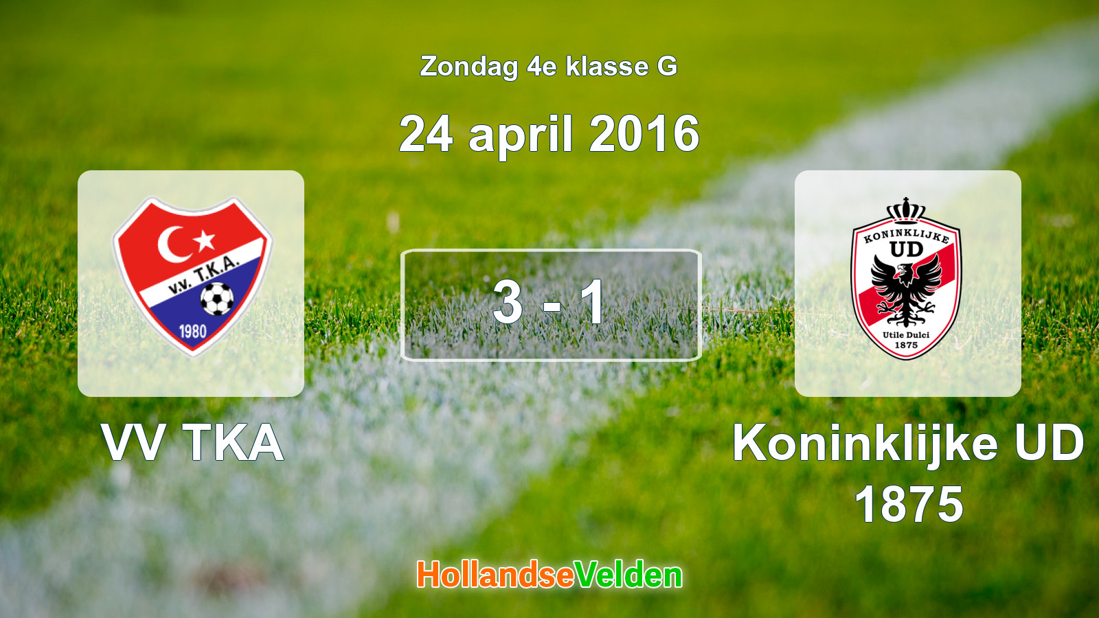 Gespeelde wedstrijd: VV TKA - Koninklijke UD 1875 3 - 1 (24 april 2016)