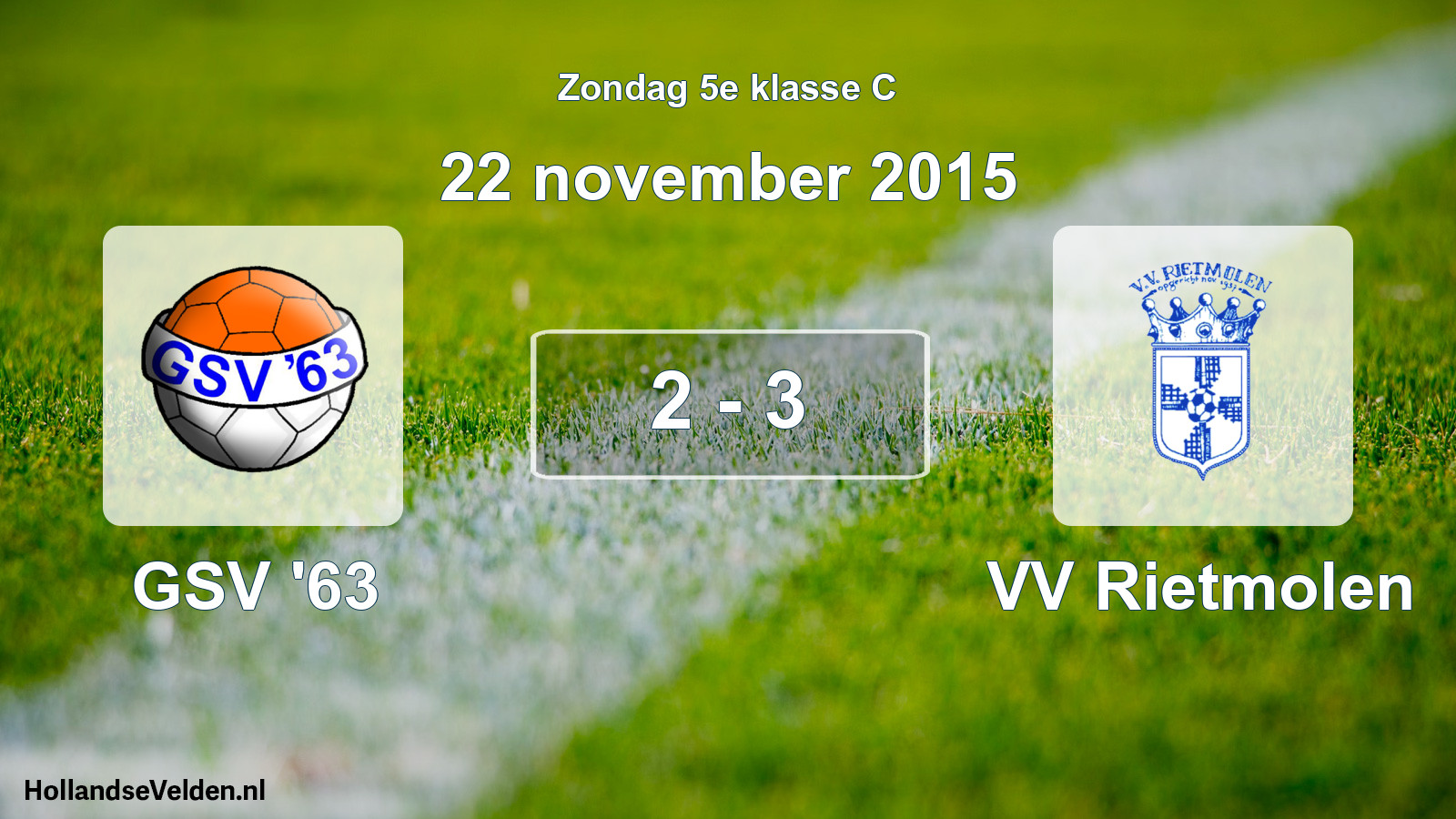 Gespeelde wedstrijd: GSV '63 - VV Rietmolen 2 - 3 (22 november 2015)