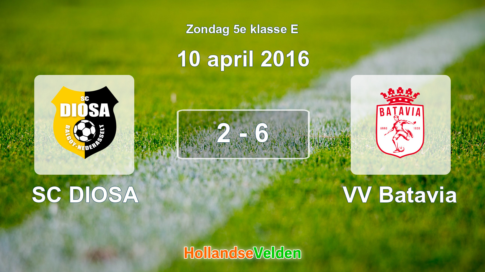 Gespeelde wedstrijd: SC DIOSA - VV Batavia 2 - 6 (10 april 2016)