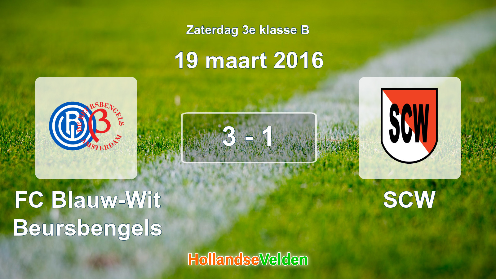 Gespeelde wedstrijd: FC Blauw-Wit Beursbengels - SCW 3 - 1 (19 maart 2016)