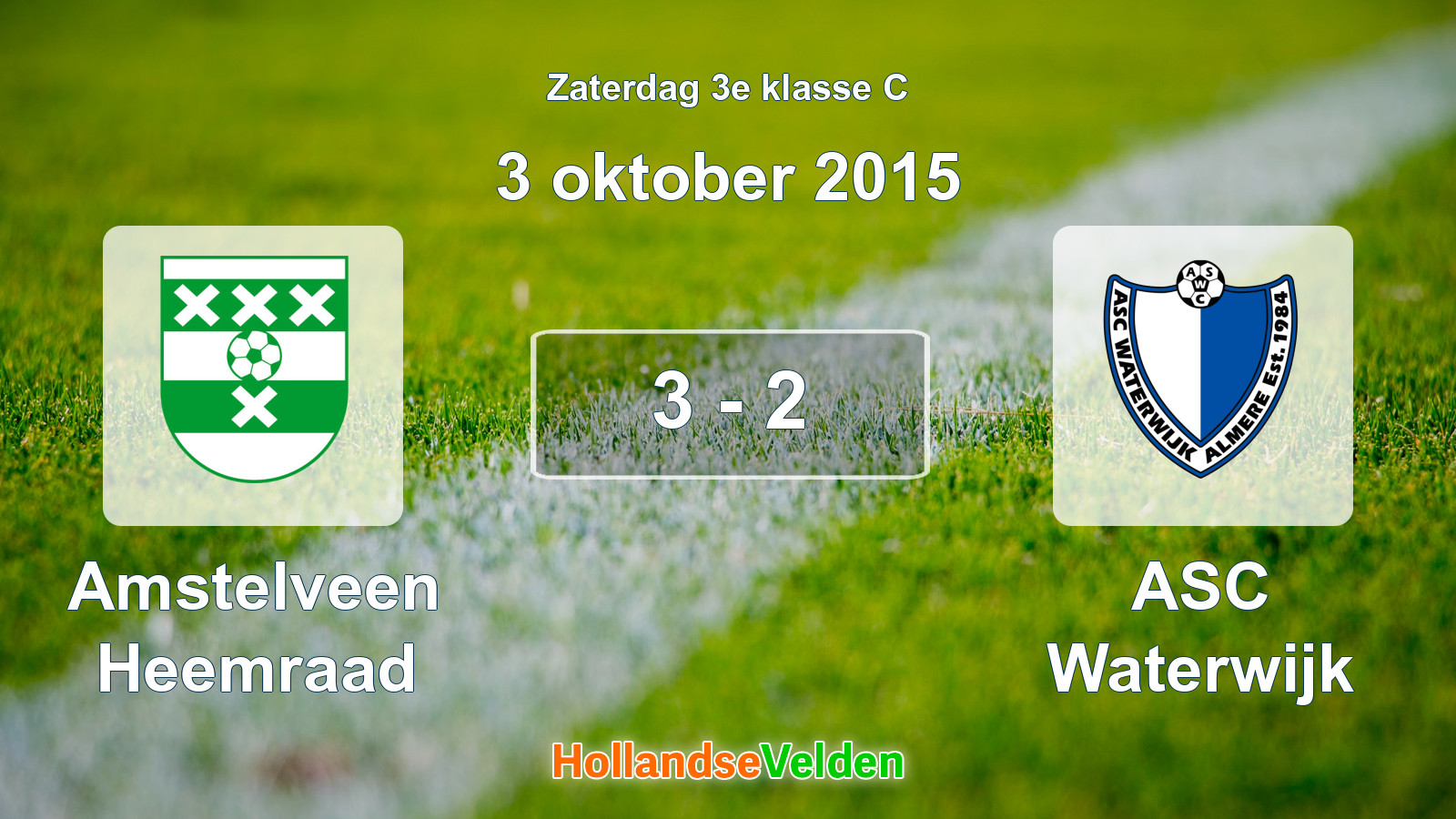 Gespeelde wedstrijd: Amstelveen Heemraad - ASC Waterwijk 3 - 2 (3 oktober 2015)