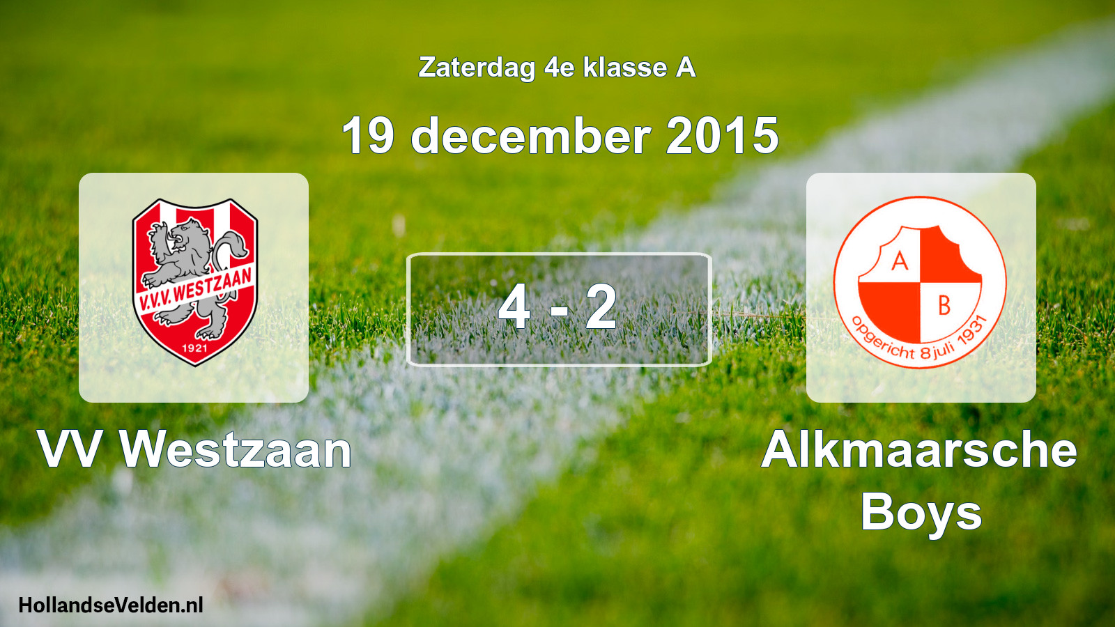 Gespeelde wedstrijd: VV Westzaan - Alkmaarsche Boys 4 - 2 (19 december 2015)