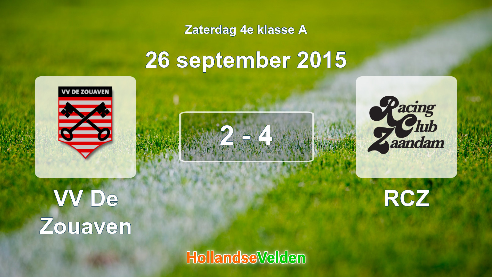Gespeelde wedstrijd: VV De Zouaven - RCZ 2 - 4 (26 september 2015)