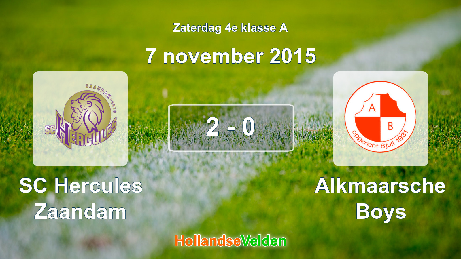 Gespeelde wedstrijd: SC Hercules Zaandam - Alkmaarsche Boys 2 - 0 (7 november 2015)