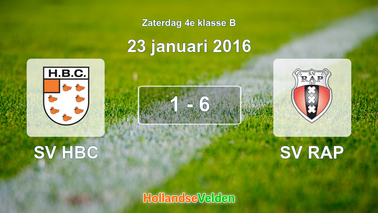 Gespeelde wedstrijd: SV HBC - SV RAP 1 - 6 (23 januari 2016)