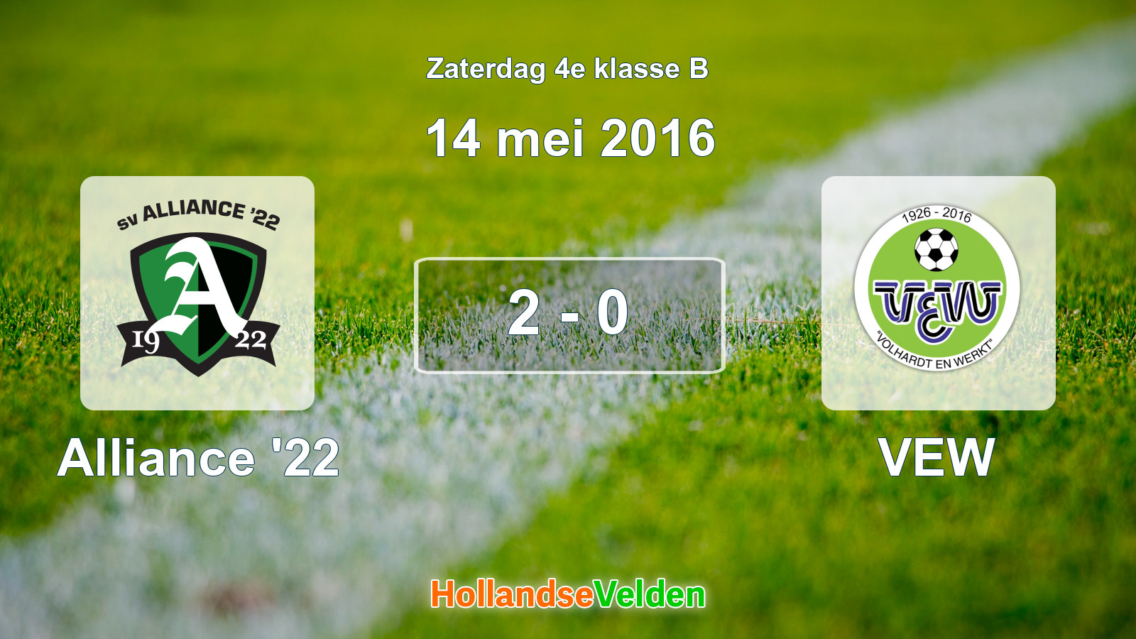 Gespeelde wedstrijd: Alliance '22 - VEW 2 - 0 (14 mei 2016)