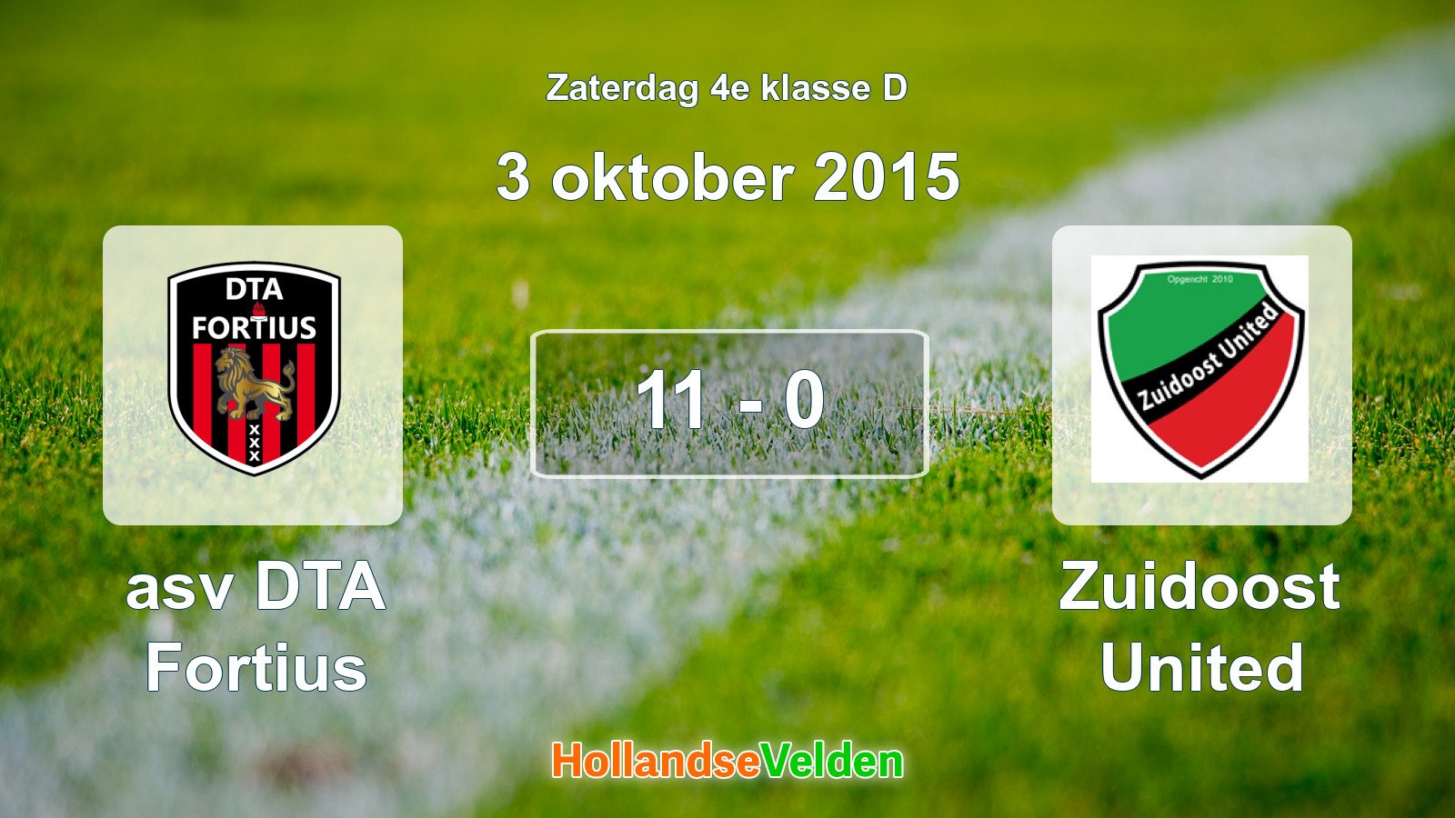 Gespeelde wedstrijd: asv DTA Fortius - Zuidoost United 11 - 0 (3 oktober 2015)