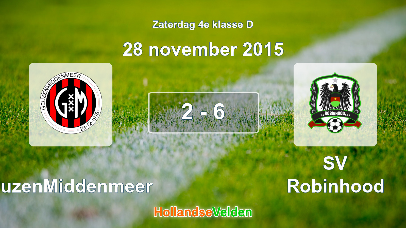 Gespeelde wedstrijd: GeuzenMiddenmeer - SV Robinhood 2 - 6 (28 november 2015)