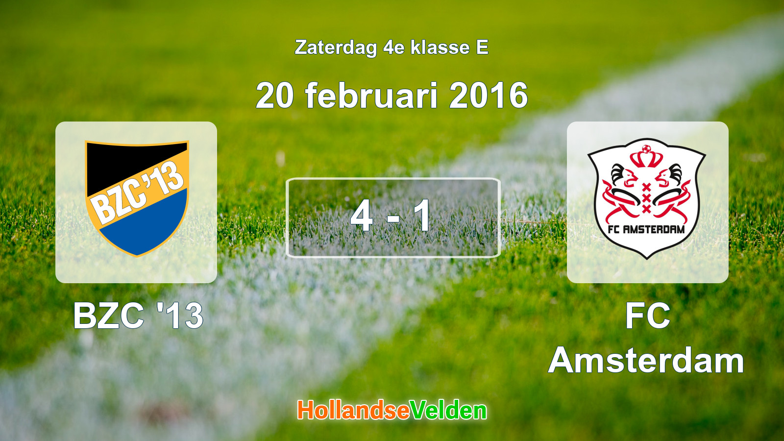 Gespeelde wedstrijd: BZC '13 - FC Amsterdam 4 - 1 (20 februari 2016)