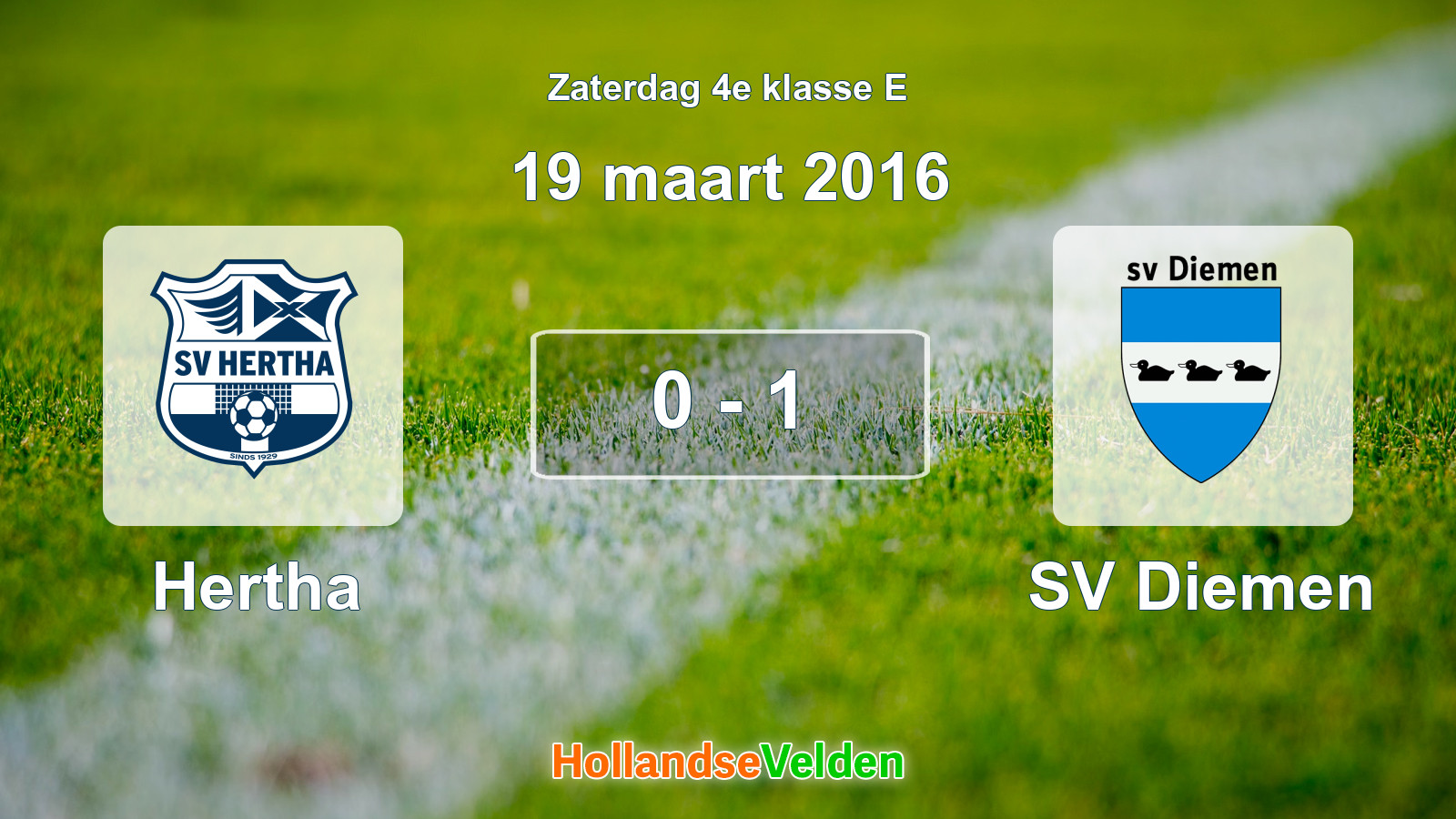 Gespeelde wedstrijd: Hertha - SV Diemen 0 - 1 (19 maart 2016)