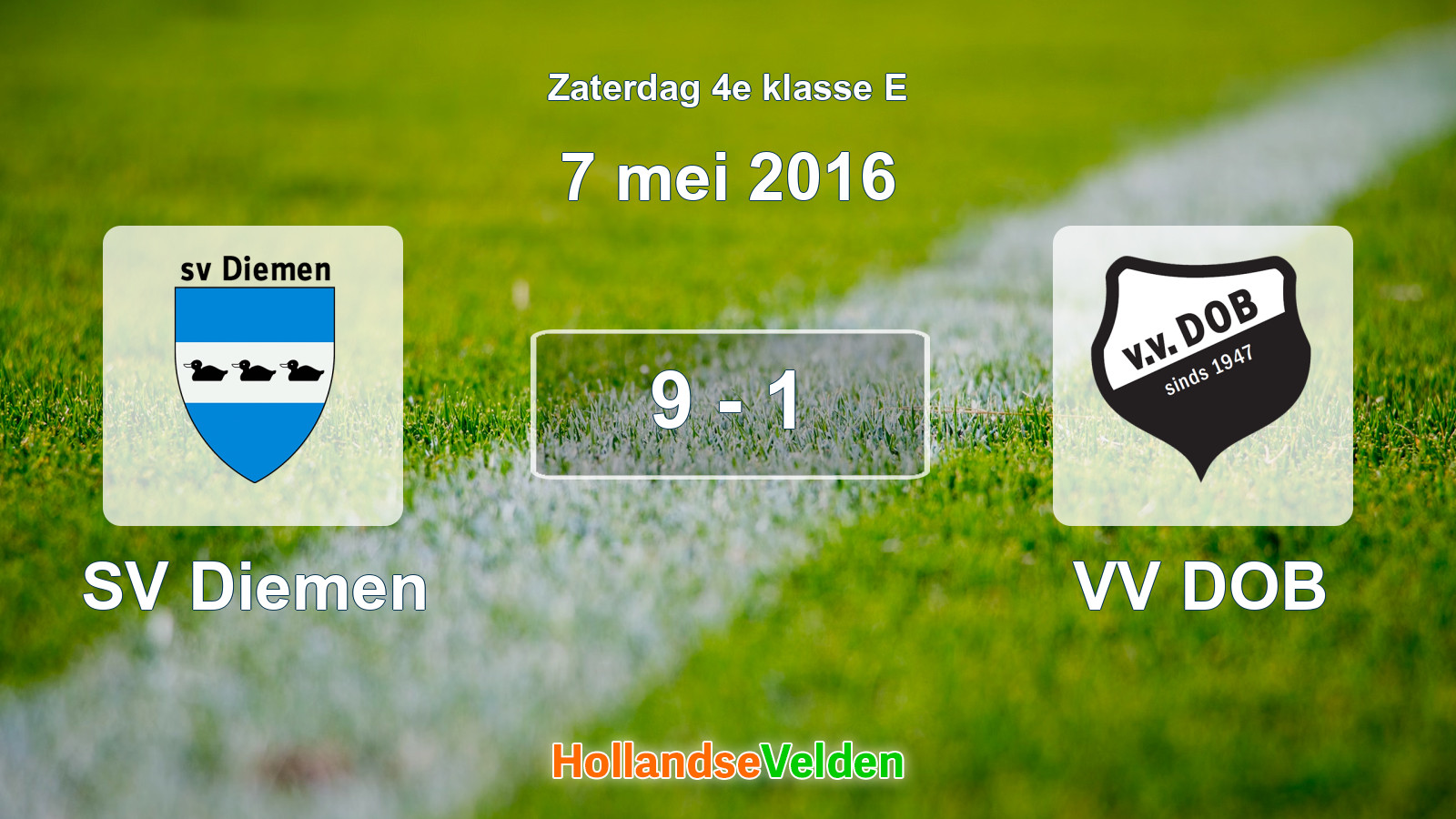 Gespeelde wedstrijd: SV Diemen - VV DOB 9 - 1 (7 mei 2016)