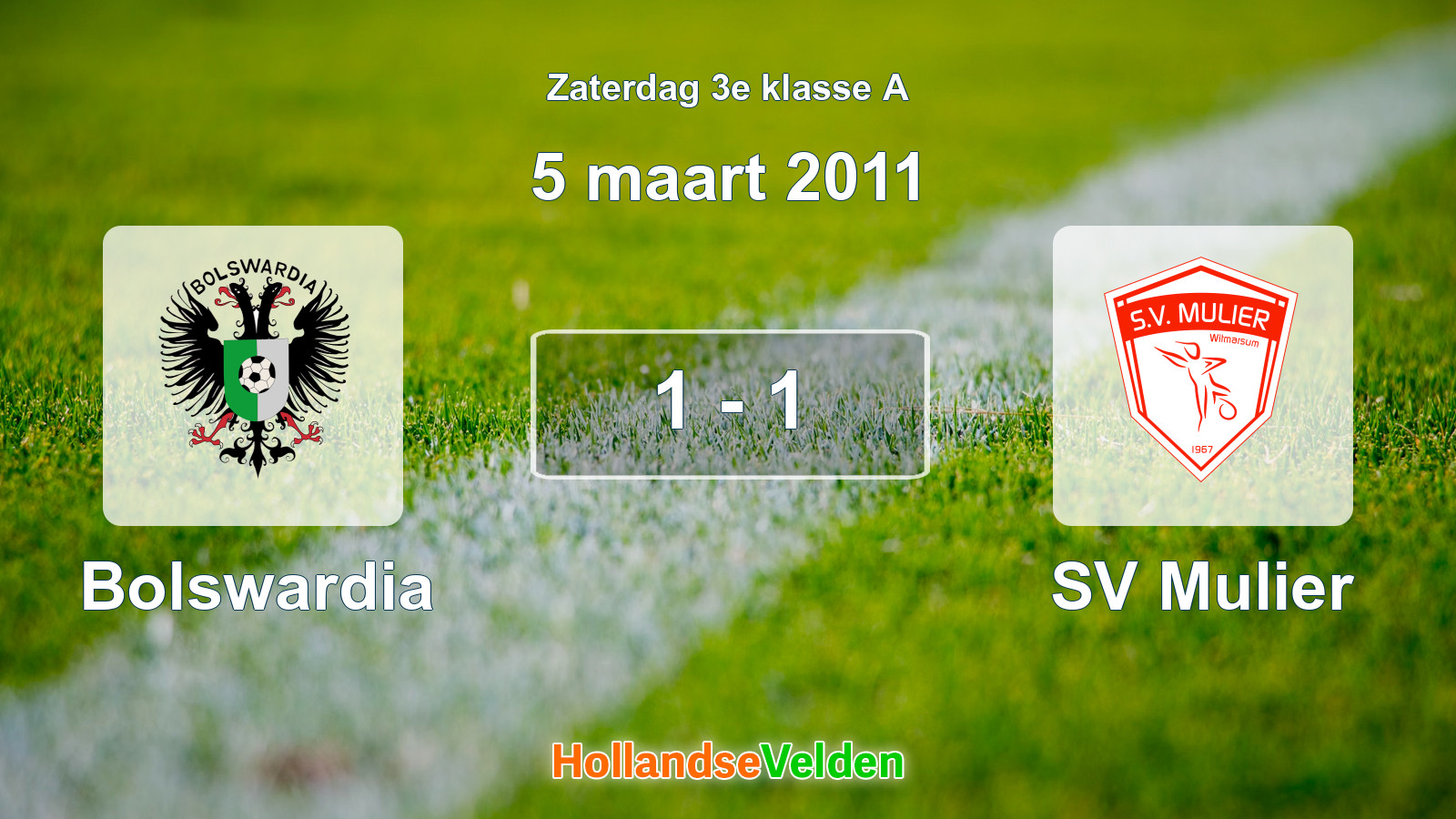 Gespeelde wedstrijd: Bolswardia - SV Mulier 1 - 1 (5 maart 2011)