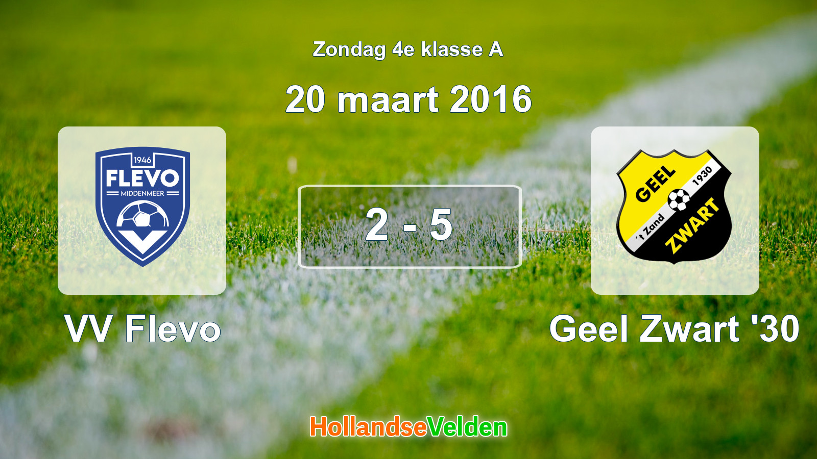 Gespeelde wedstrijd: VV Flevo - Geel Zwart '30 2 - 5 (20 maart 2016)
