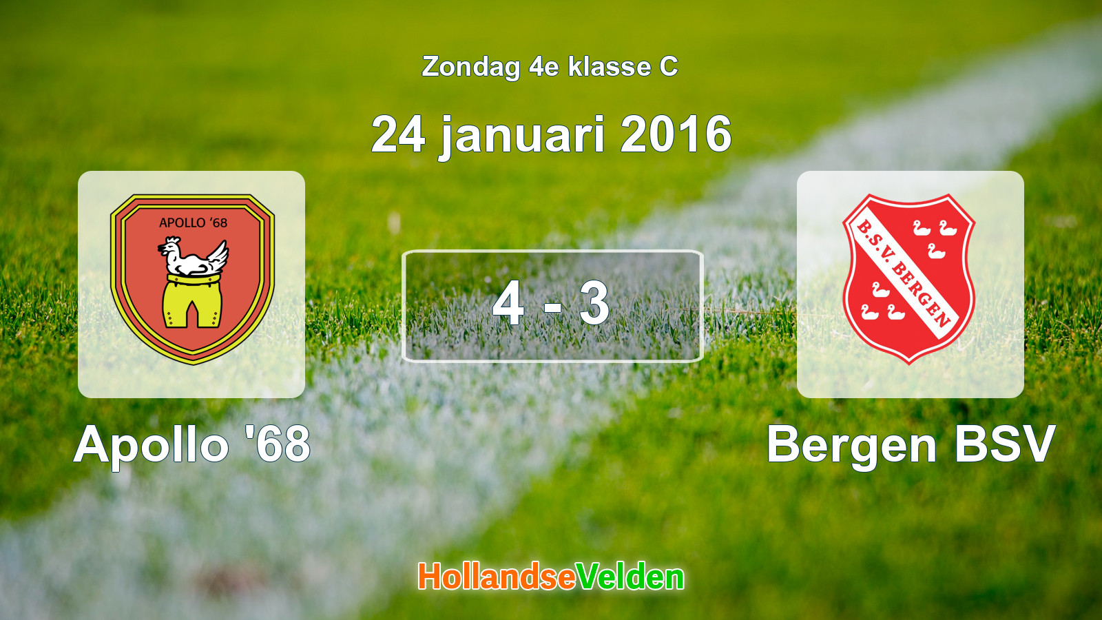 Gespeelde wedstrijd: Apollo '68 - Bergen BSV 4 - 3 (24 januari 2016)