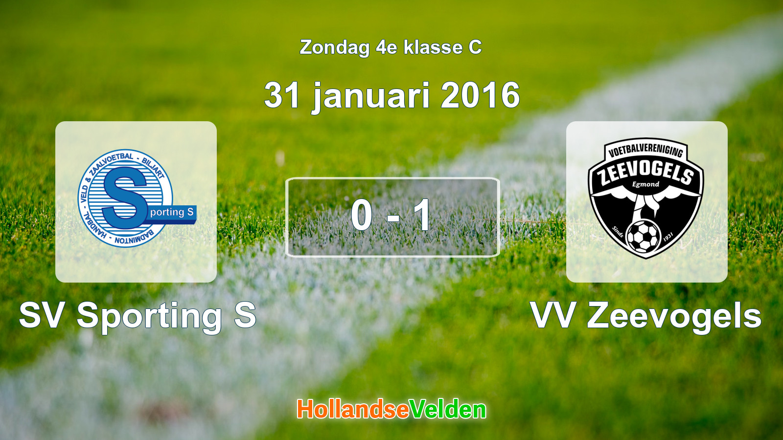 Gespeelde wedstrijd: SV Sporting S - VV Zeevogels 0 - 1 (31 januari 2016)
