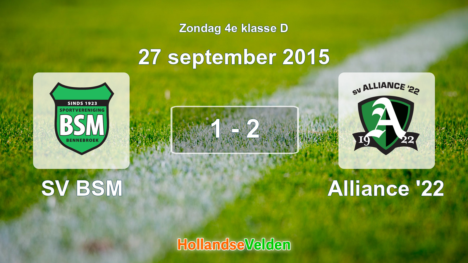 Gespeelde wedstrijd: SV BSM - Alliance '22 1 - 2 (27 september 2015)