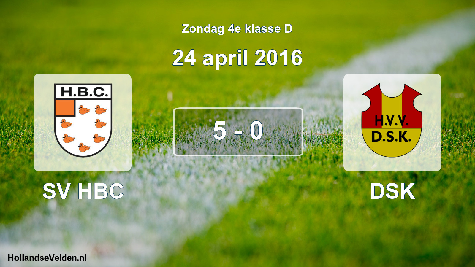 Gespeelde wedstrijd: SV HBC - DSK 5 - 0 (24 april 2016)